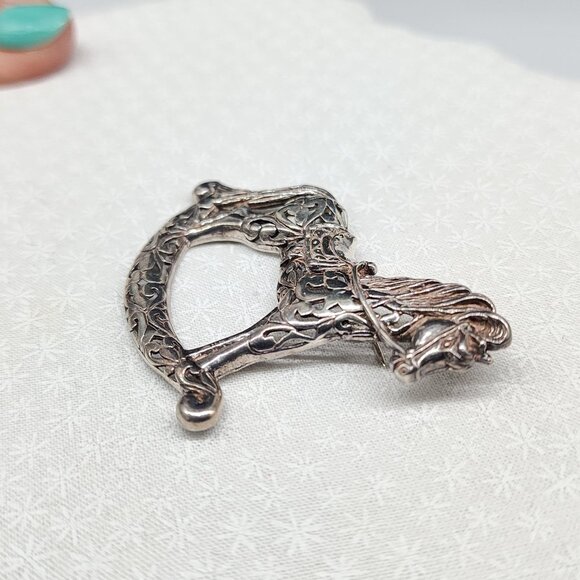 Vintage Sterling Rocking Horse Brooch Pin Filigree Design By Jezlaine Jewelry - Picture 5 of 10